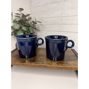 Fiestaware Lot Of 2 O Ring Handle Coffee Mug Cup Cobalt Blue HLC Made In USA